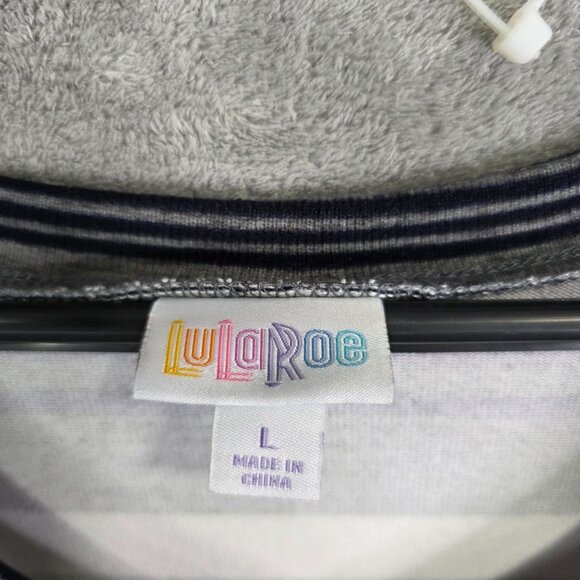 Womens LuLaRoe Gray & White Striped Emily Dress Long Sleeve V Neck Stretch L - Picture 3 of 8